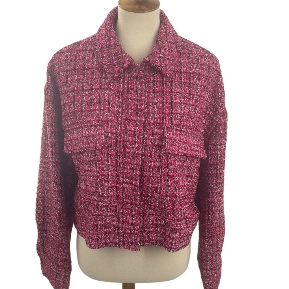 Rachel Zoe pink/black/white plaid boucle crop jacket new with tags